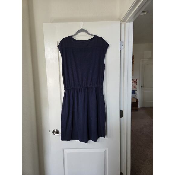 Boden Navy Blue Sleeveless Cotton Knee Length Drop Waist Tie Dress Size 10L Long - Picture 6 of 11